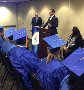 David speaking at a job readiness training graduation ceremony